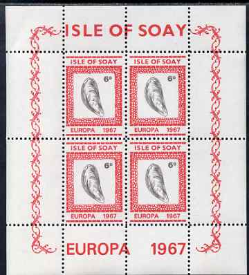 Isle of Soay 1967 Europa (Shells) 6d Mussel perf sheetlet of 4 unmounted mint - normal sheets come rouletted but a small quantity were perforated