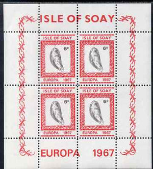 Isle of Soay 1967 Europa (Shells) 6d Mussel perf sheetlet of 4 unmounted mint - normal sheets come rouletted but a small quantity were perforated