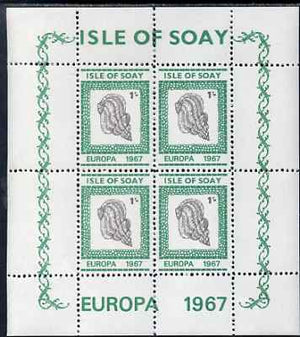 Isle of Soay 1967 Europa (Shells) 1s Cockle perf sheetlet of 4 unmounted mint - normal sheets come rouletted but a small quantity were perforated