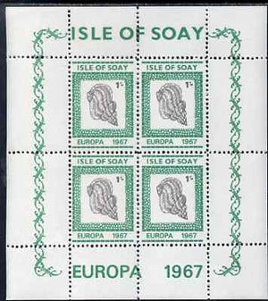 Isle of Soay 1967 Europa (Shells) 1s Cockle perf sheetlet of 4 unmounted mint - normal sheets come rouletted but a small quantity were perforated