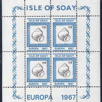 Isle of Soay 1967 Europa (Shells) 1s9d Whelk perf sheetlet of 4 unmounted mint - normal sheets come rouletted but a small quantity were perforated
