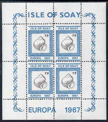 Isle of Soay 1967 Europa (Shells) 1s9d Whelk perf sheetlet of 4 unmounted mint - normal sheets come rouletted but a small quantity were perforated
