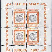 Isle of Soay 1967 Europa (Shells) 2s6d Oyster perf sheetlet of 4 unmounted mint - normal sheets come rouletted but a small quantity were perforated