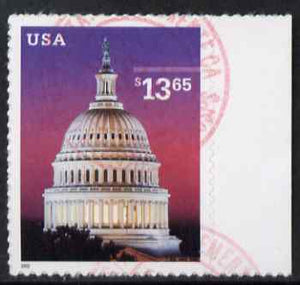 United States 2002 Capitol, Washington $13.65 self adhesive fine cds used still on backing paper, SG 4164