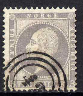 Norway 1856-60 King Oscar 3sk lilac fine used with concentric circle s cancel, SG6