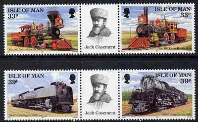 Isle of Man 1992 Union Pacific Railroad set of 4 (two se-tenant pairs with labels between) unmounted mint, SG 522a &524a