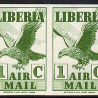 Liberia 1938 Eagle 1c green imperf pair unmounted mint, as SG 565a