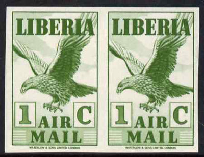 Liberia 1938 Eagle 1c green imperf pair unmounted mint, as SG 565a