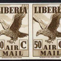 Liberia 1938 Eagle 50c brown imperf pair unmounted mint, as SG 573a