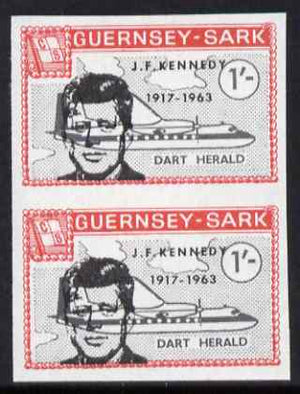 Guernsey - Sark 1966 John F Kennedy overprint on 1s Dart Herald imperf pair unmounted mint, as Rosen CS 93