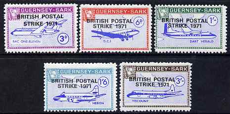 Guernsey - Sark 1971 British Postal Strike overprint in black on Aircraft perf set of 5 unmounted mint