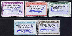 Guernsey - Sark 1971 British Postal Strike overprint in black on Aircraft perf set of 5 unmounted mint