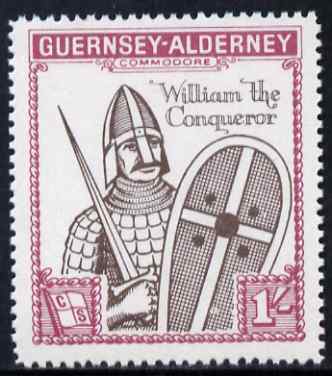 Guernsey - Alderney 1966 900th Anniversary of Norman Conquest 1s sepia & rose perf with Norman Conquest overprint omitted, unmounted mint, Rosen CSA 63var