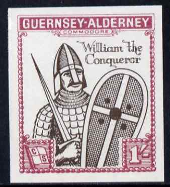 Guernsey - Alderney 1966 900th Anniversary of Norman Conquest 1s sepia & rose imperf with Norman Conquest overprint omitted, unmounted mint, Rosen CSA 63a