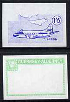 Guernsey - Alderney 1967 Aircraft - 1s6d Heron imperf proofs comprising the central vignette in blue and the frame in emerald, both unmounted mint as Rosen CSA 80
