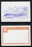Guernsey - Alderney 1967 Aircraft - 3s Viscount imperf proofs comprising the central vignette in blue and the frame in vermilion, both unmounted mint as Rosen CSA 81