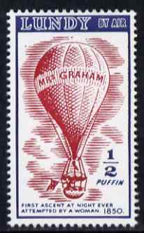 Lundy 1954 definitive Airmail without dates 1/2p Mrs Graham's Balloon unmounted mint Rosen LU 105