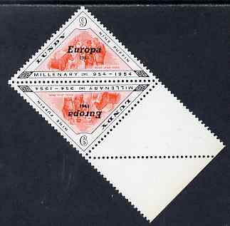Lundy 1961 Europa 9p Mare & Foals triangular tete-beche pair, one stamp with variety 'date partly doubled' unmounted mint Rosen LU 117var