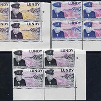 Lundy 1965 Sir Winston Churchill perf set of 3 in blocks of 4 unmounted mint Rosen LU 153-55