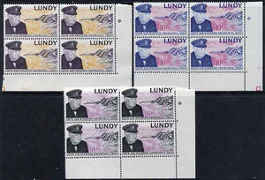 Lundy 1965 Sir Winston Churchill perf set of 3 in blocks of 4 unmounted mint Rosen LU 153-55