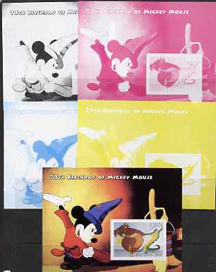 Benin 2004 75th Birthday of Mickey Mouse - Fantasia m/sheet - the set of 5 imperf progressive proofs comprising the 4 individual colours plus all 4-colour composite, unmounted mint
