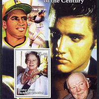 Bleaker Island (Falkland Islands) 2002 A Tribute to the Woman of the Century #4 Queen Mother perf souvenir sheet unmounted mint (Also shows Churchill, Baseball & Elvis)