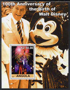 Angola 2001 Birth Centenary of Walt Disney #10 perf s/sheet - Disneyland Fireworks & Ronald Reagan, unmounted mint