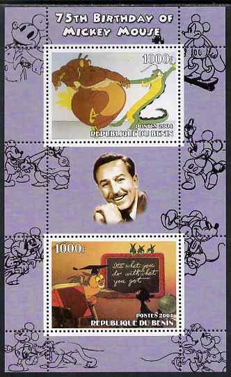 Benin 2004 75th Birthday of Mickey Mouse - Scene from Fantasia perf sheetlet containing 2 values plus label unmounted mint. Note this item is privately produced and is offered purely on its thematic appeal