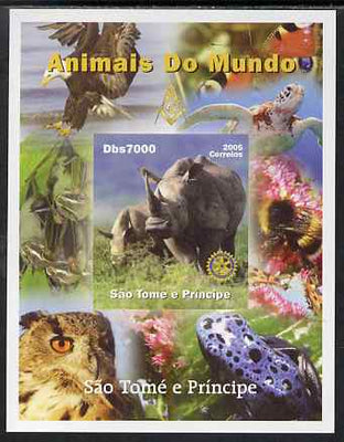 St Thomas & Prince Islands 2005 Animals of the World - Rhinoceros imperf s/sheet with Rotary Logo unmounted mint