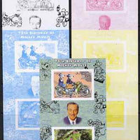 Somalia 2004 75th Birthday of Mickey Mouse #21 - Motorcycle & Dragon sheetlet containing 2 values plus,the set of 5 imperf progressive proofs comprising the 4 individual colours plus all 4-colour composite, unmounted mint