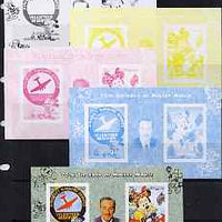 Somalia 2004 75th Birthday of Mickey Mouse #24 - Volunteer Observer & Photographer sheetlet containing 2 values plus,the set of 5 imperf progressive proofs comprising the 4 individual colours plus all 4-colour composite, unmounted mint