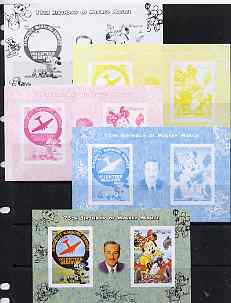 Somalia 2004 75th Birthday of Mickey Mouse #24 - Volunteer Observer & Photographer sheetlet containing 2 values plus,the set of 5 imperf progressive proofs comprising the 4 individual colours plus all 4-colour composite, unmounted mint
