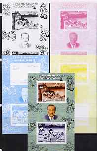 Somalia 2004 75th Birthday of Mickey Mouse #22 - Fire Station sheetlet containing 2 values plus,the set of 5 imperf progressive proofs comprising the 4 individual colours plus all 4-colour composite, unmounted mint
