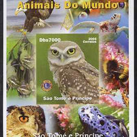 St Thomas & Prince Islands 2005 Animals of the World - Owl imperf s/sheet with Lions International Logo unmounted mint