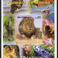 St Thomas & Prince Islands 2005 Animals of the World - Lion imperf s/sheet with Lions International Logo unmounted mint
