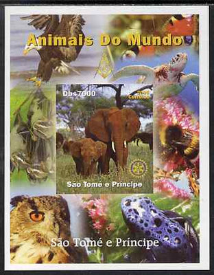St Thomas & Prince Islands 2005 Animals of the World - Elephants imperf s/sheet with Rotary Logo unmounted mint