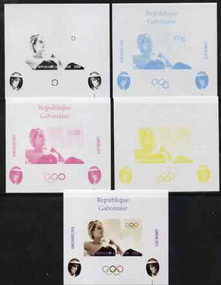 Gabon 2009 Olympic Games - Princess Diana #01 individual deluxe sheet - the set of 5 imperf progressive proofs comprising the 4 individual colours plus all 4-colour composite, unmounted mint