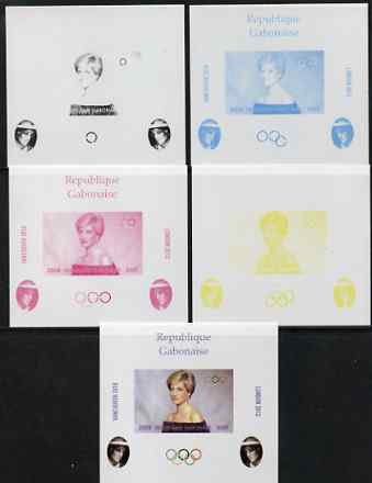 Gabon 2009 Olympic Games - Princess Diana #02 individual deluxe sheet - the set of 5 imperf progressive proofs comprising the 4 individual colours plus all 4-colour composite, unmounted mint