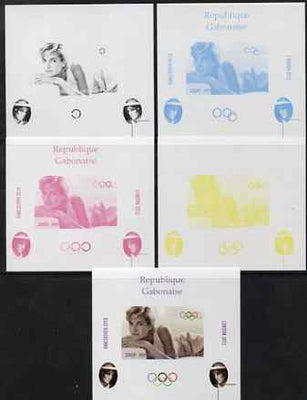 Gabon 2009 Olympic Games - Princess Diana #04 individual deluxe sheet - the set of 5 imperf progressive proofs comprising the 4 individual colours plus all 4-colour composite, unmounted mint