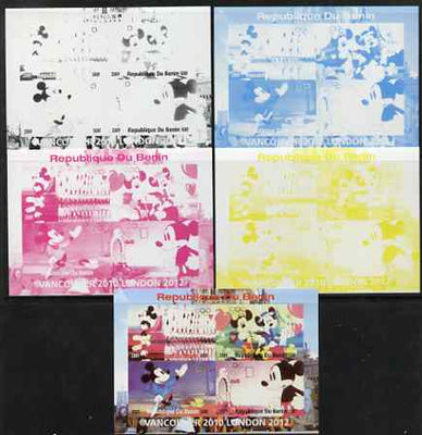 Benin 2009 Olympic Games - Disney Characters #02 sheetlet containing 4 values - the set of 5 imperf progressive proofs comprising the 4 individual colours plus all 4-colour composite, unmounted mint