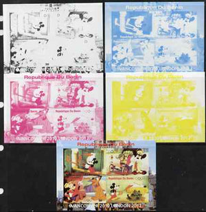 Benin 2009 Olympic Games - Disney Characters #03 sheetlet containing 4 values - the set of 5 imperf progressive proofs comprising the 4 individual colours plus all 4-colour composite, unmounted mint
