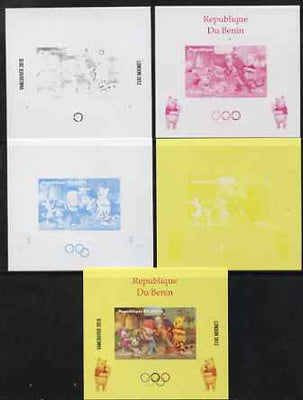 Benin 2009 Olympic Games - Disney's Winnie the Pooh #02 individual deluxe sheet - the set of 5 imperf progressive proofs comprising the 4 individual colours plus all 4-colour composite, unmounted mint
