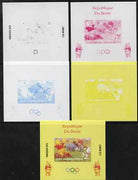 Benin 2009 Olympic Games - Disney's Winnie the Pooh #03 individual deluxe sheet - the set of 5 imperf progressive proofs comprising the 4 individual colours plus all 4-colour composite, unmounted mint
