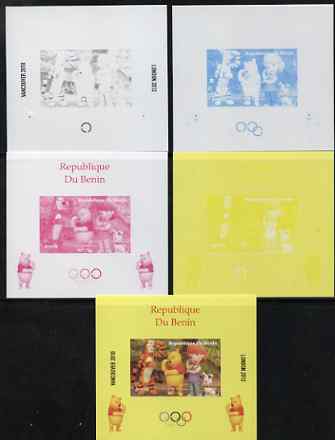 Benin 2009 Olympic Games - Disney's Winnie the Pooh #04 individual deluxe sheet - the set of 5 imperf progressive proofs comprising the 4 individual colours plus all 4-colour composite, unmounted mint