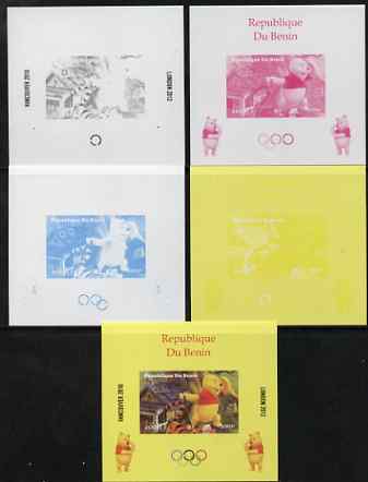 Benin 2009 Olympic Games - Disney's Winnie the Pooh #05 individual deluxe sheet - the set of 5 imperf progressive proofs comprising the 4 individual colours plus all 4-colour composite, unmounted mint