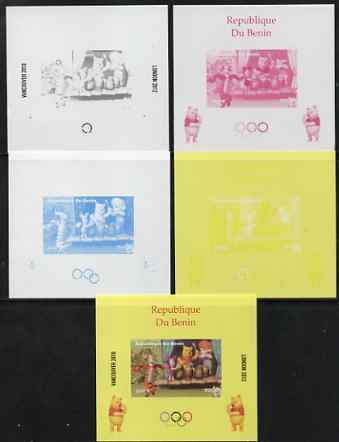 Benin 2009 Olympic Games - Disney's Winnie the Pooh #06 individual deluxe sheet - the set of 5 imperf progressive proofs comprising the 4 individual colours plus all 4-colour composite, unmounted mint