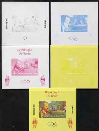 Benin 2009 Olympic Games - Disney's Winnie the Pooh #07 individual deluxe sheet - the set of 5 imperf progressive proofs comprising the 4 individual colours plus all 4-colour composite, unmounted mint
