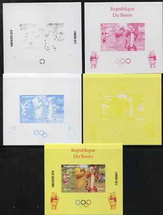Benin 2009 Olympic Games - Disney's Winnie the Pooh #08 individual deluxe sheet - the set of 5 imperf progressive proofs comprising the 4 individual colours plus all 4-colour composite, unmounted mint