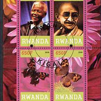 Rwanda 2009 Great Humanist #1 - Mandela & Gandhi plus Butterflies perf sheetlet containing 4 values cto used