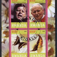 Rwanda 2009 Great Humanist #2 - Kennedy & Pope John Paul plus Butterflies perf sheetlet containing 4 values cto used
